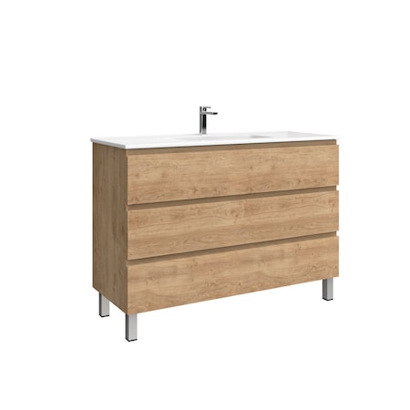 Homeroots 48" Oak Wood Freestanding Bathroom Vanity With White Sink And Three Drawers 624170