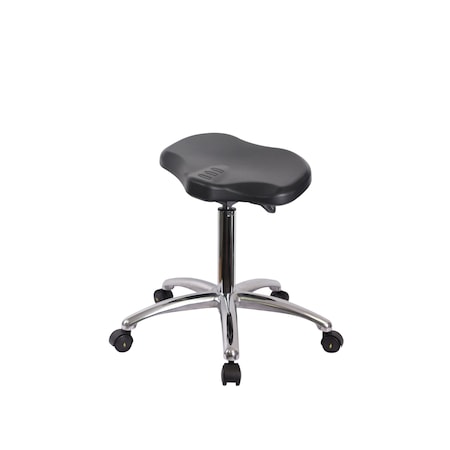 Blue Ridge Ergonomics Poly ESD Ray Sit-Stand Stool Chrome-Medium Bench Height with ESD Casters in ESD Black Poly ESD-PRPMBSO-CR-NF-EC