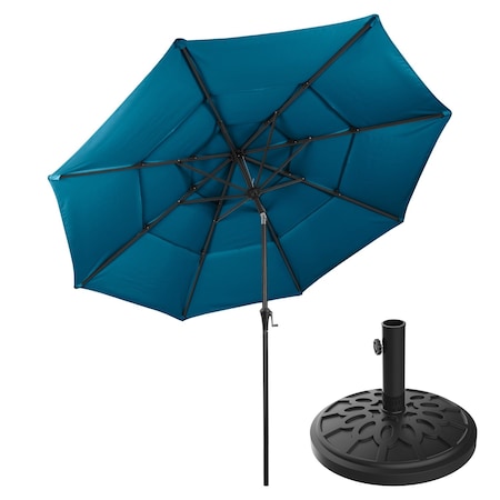 Pure Garden 10 ft 3 Tier Patio Umbrella with 19lb Base and Turquoise Green Canopy 50-LG1370B
