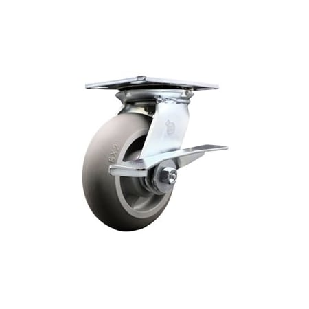 Service Caster 6 Inch Heavy Duty Thermoplastic Rubber Caster with Ball Bearing and Brake SCC SCC-35S620-TPRBD-SLB