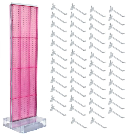 Azar Displays Pink Two-Sided Pegboard Floor Display On Studio Base with 50 6in Clear Hooks 700770-PNK-6C50