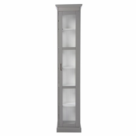 Homeroots Gray Cornice Molding Curio with Glass Door 401665