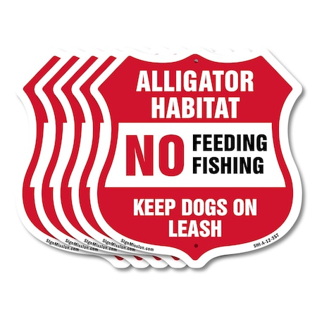 Signmission Alligator Warning Shield Sign Alligator, 12 inch X 12 inch, Aluminum Metal Sign, 5PK SHI-A-5Pack-12-357