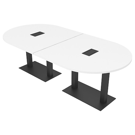 Skutchi Designs Racetrack Conference Table With Power Unit, 48 in W, 96 in L, White HAR-RAC-48X96-DOU.BK-W960-EBLK