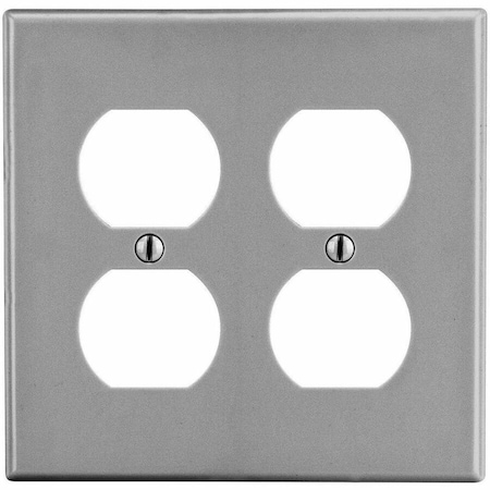 Hubbell Wiring Device-Kellems Duplex Receptacle Wall Plate, Number of Gangs: 2 Plastic, Satin Finish, Graphite PJ82GY
