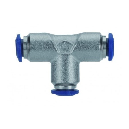 Usa Industrials Push to Connect Tube Fitting, Nickel Plated Brass w/Plastic Release Ring, Union Tee, 5/16in Tube OD ZUSA-TF-PTC-NPBR-491