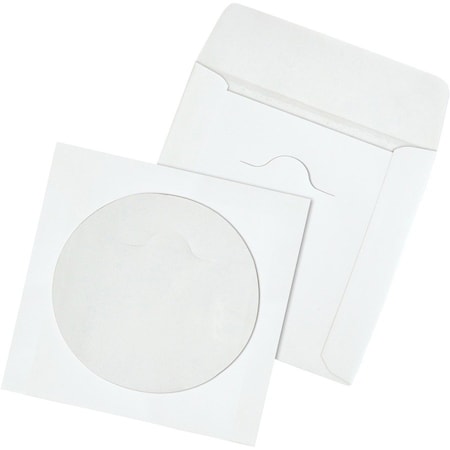 Quality Park CD/DVD Sleeves, Moisture/Tear Resistant, 4-7/8in X 5in, 100/Pk, White 77203