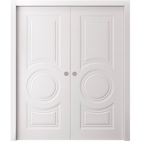Sartodoors Sliding Double Pocket Doors 72 x 84 inches, BASIC 9801 White, Kit Rail Hardware, Solid Wood Inter BASIC9801DP-SKIN-7284