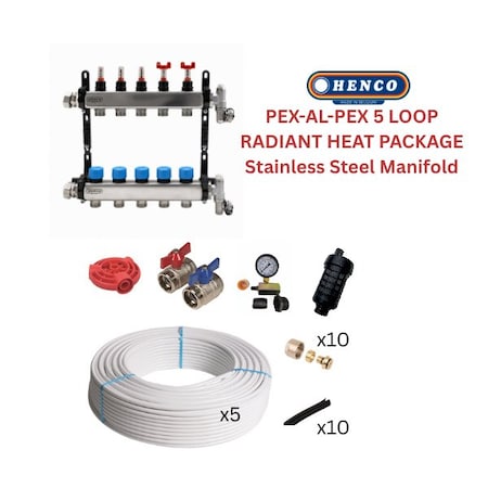 Henco Infloor radiant heating set - PEX-AL-PEX + stainless steel manifold - 1140 - 1425 sqft 806377