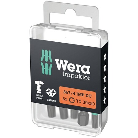 Wera 867/4 IMP DC TORX DIY Impaktor bits, TX 30 x 50 mm, 5 pieces 5057666001