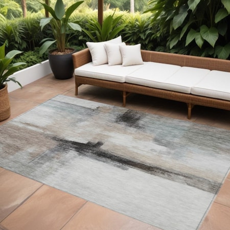 Homeroots 9' X 12' Brown Black And Gray Abstract Washable Indoor Outdoor Area Rug 603651