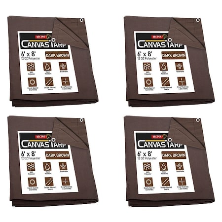 Mytee Products 4 Pack 6ft x 8ft Dark Brown Canvas Tarp 12oz Water Resistant Heavy Duty Tarps, 4PK CT6-8-DBx4