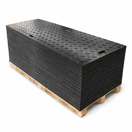 Irontread Mats Ground Protection Mat, Heavy Duty, Diamond Tread Pattern, HDPE, 1/2in Thick, 4ft x 8ft, Black, 50PK ITGPM-100-BK-50