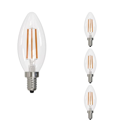Bulbrite LED Filament 5W, Dimmable B11, Clear Glass, E12 Base, 3000K, 750 Lm, 4PK 862856