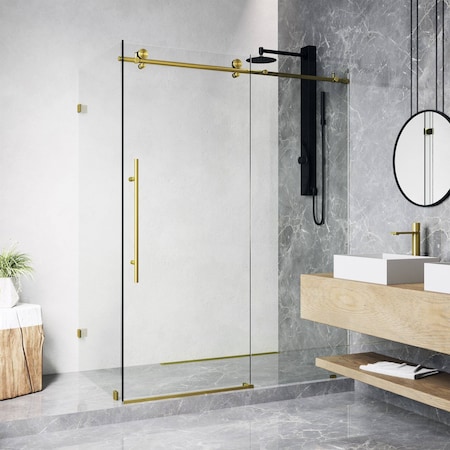 Vigo E-Class 34 in. L x 46 in. W x 76 in. H Frameless Sliding Rectangle Shower Enclosure in Matte Gold VG6053MGCL48