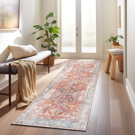 World Rug Gallery Vintage Inspired Distressed Machine Washable Runner Rug 2 ft 6 in x 12 ft Multi 6031MULTI26X12