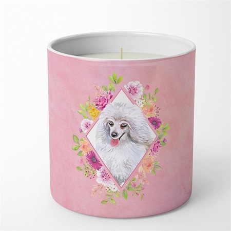 Carolines Treasures 10 oz White Mini Poodle Pink Flowers Decorative Soy Candle CK4172CDL