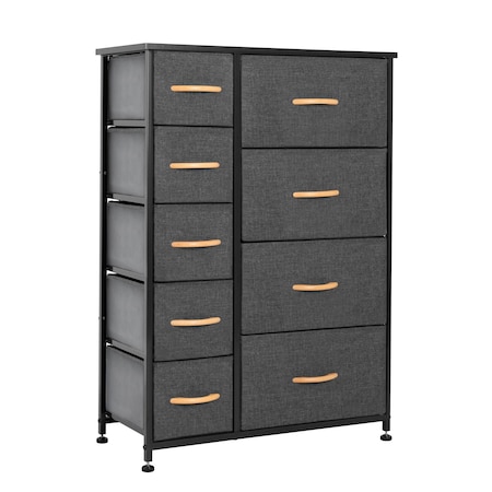 Homeroots 27" Gray and Black Steel and Fabric Nine Drawer Combo Dresser 484702