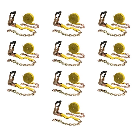Mytee Products 2in x 30ft Ratchet Straps w/chain, WLL 3400 Tie Down Strap, 10PK RS230Cx10