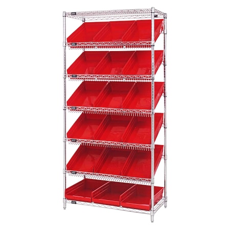 Quantum Storage Systems WIRE SHELVING UNIT W/18 RED BINS WRS-7-110RD