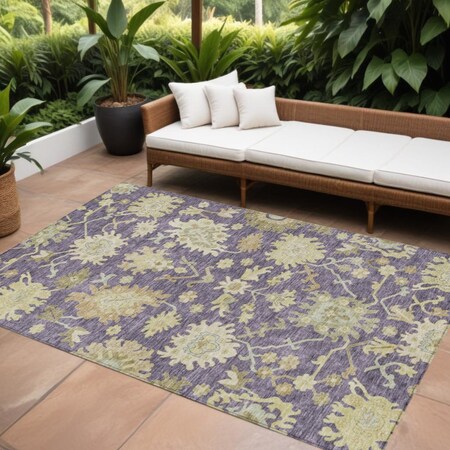 Homeroots 10' X 14' Eggplant Beige And Green Floral Washable Indoor Outdoor Area Rug 605204