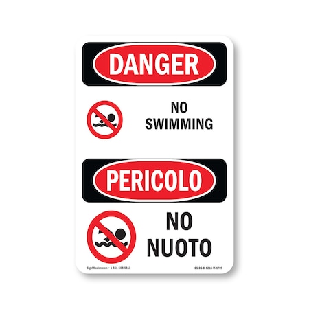 Signmission Safety Sign, OSHA Danger, 18" Height, No Swimming Bilingual, D-1218-VI-1709 OS-DS-D-1218-VI-1709