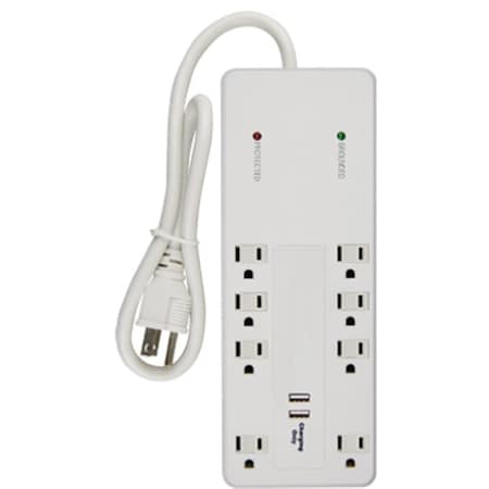 Virtual PS-823F-2A 8 Outlet Protector, White VI581636