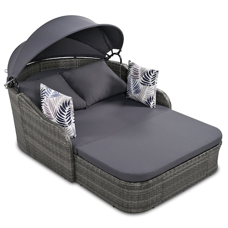 Homeroots 80" Gray Metal Outdoor Papasan Chair with Gray Cushion 653871