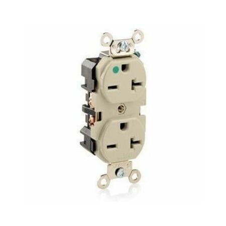 Leviton Straight Blade Receptacle, 6-20R, 20 A, 250V AC, 2 Pole, 3 Wire, Flush Mount, Grounded 8400-I