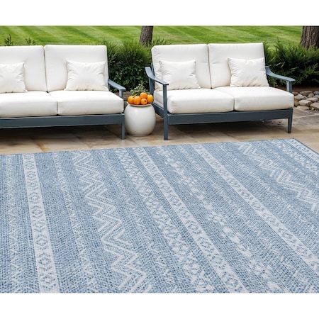 Homeroots 8' X 10' Blue And Denim Blue Southwestern Washable Indoor Outdoor Area Rug 587521