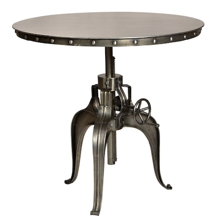 Homeroots 36" Gray Metal Pedestal Base Adjustable Height Round Top Dining Table 488596