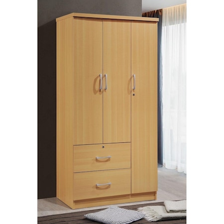 Made-To-Order 3-Door Armoire with 2-Drawers, 3-Shelves - Beech MA2584702
