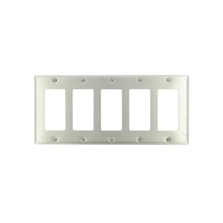 Leviton Decora Wallplate, Standard Size, Gang 5, Brushed Stainless Steel 84423-40
