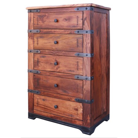 Homeroots 36" Natural Solid Wood Five Drawer Chest 524574