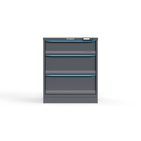 Strong Hold 3 drawer cabinet - (1x 7ft, 2x 10ft) - Blue accents - E-Lock w/ Tracking S3036-PPTAS-0305FS
