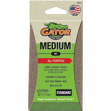 Gator 4632 Sanding Sponge, 5 in L, 3 in W, Medium, Aluminum Oxide Abrasive 4632GA