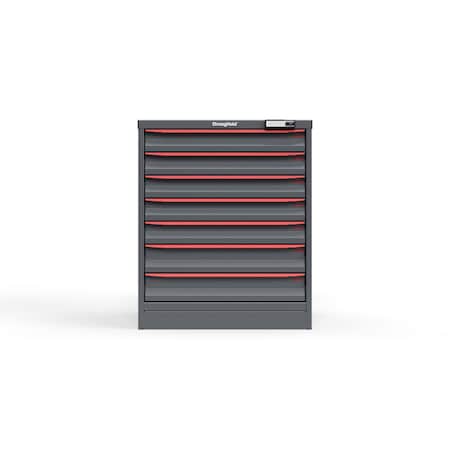 Strong Hold 7 drawer cabinet - (5x 3ft, 2x 4ft) - Red accents - Electronic Lock S3036-PPRAS-0702DS