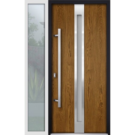 Vdomdoors Steel Door Deux 1744 Natural Oak Sidelight Exterior White Window Stainless Inserts Single Modern Pa DEUX1744EXD-OAKW-W36+12 x H80-Right-hand Inswing