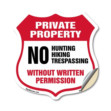 Signmission Private Property Shield Sign No Hunting, 12 Inch X 12 Inch, Vinyl Decal SHI-D-12-445