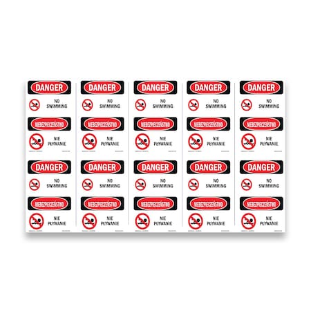 Signmission Safety Sign, OSHA Danger, 5" Height, No Swimming Bilingual, D-35-VP-1709-10PK OS-DS-D-35-VP-1709-10PK