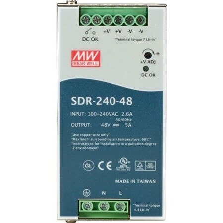Black Box Black Box Power Supply, 240W, DIN Rail, 90.5% Efficiency SDR-240-48