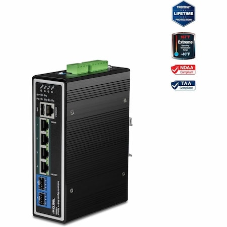 Trendnet 6-Port Industrial Gigabit L2+ Managed PoE+ DIN-Rail Switch TI-BG62I