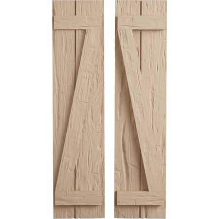Ekena Millwork Rustic Two Board Joined Board-n-Batten Hand Hewn Faux Wood Shutters w/Z-Board, 11W x 30H, PR SHUBJZ11X30HHPR