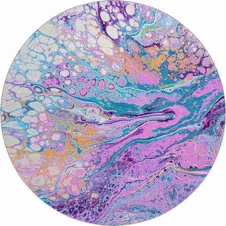 Homeroots 8' Periwinkle Purple And Ivory Round Abstract Washable Indoor Outdoor Area Rug 643555