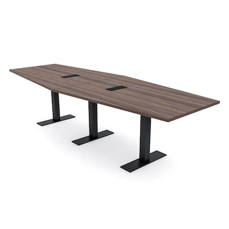 Skutchi Designs 12ft Conference Table With Power Unit | 12 Person Modular Hexagon Meeting Table | Harmony Series HAR-HEX.IR-48X144-T.BK-H3041-EBLK