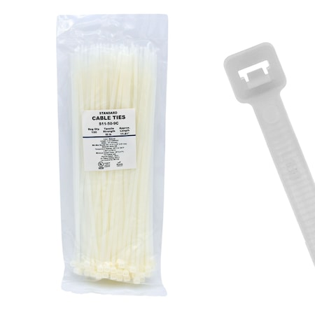 Cable Ties Unlimited Cable Tie, 11 in L, 50 lb Strength, 2.9 in Max Bundle Dia, Nylon 6/6, Natural, 100PK   S11-50-9C
