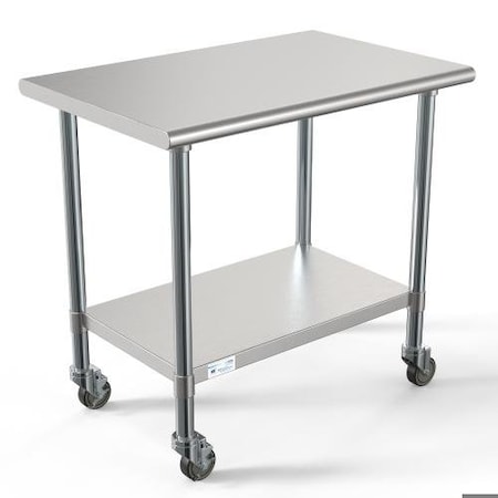 Koolmore 24'' x 36'' 18-Gauge 304 Stainless Steel Commercial Work Table with Casters CT2436-18C