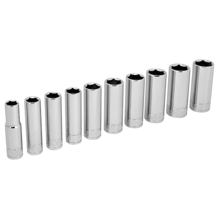 Performance Tool 10 pc. 3/8 in. Dr. Metric Socket Set, Deep Sockets, Slide Rail W38402