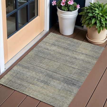 Homeroots 3' X 5' Khaki Beige And Gray Striped Washable Indoor Outdoor Area Rug 588088