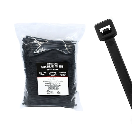 Cable Ties Unlimited Cable Tie, 4 in L, 18 lb Strength, 1 in Max Bundle Dia, Nylon 6/6, UV Resistant, Black, 1000PK M4-18-0M